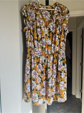 DR2 Mustard Floral V-Neck Mini Dress